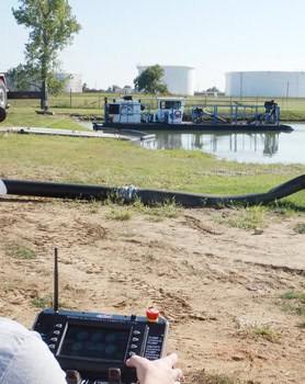 A VMI Gladiator 1230 portable cutter suction dredge at work in St. Louis, Missouri.